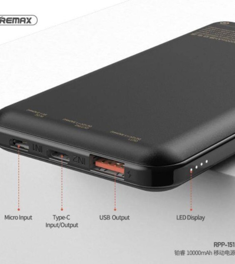Remax RPP-151 Boree Series Power Bank 10000mAh QC 3.0 - Black